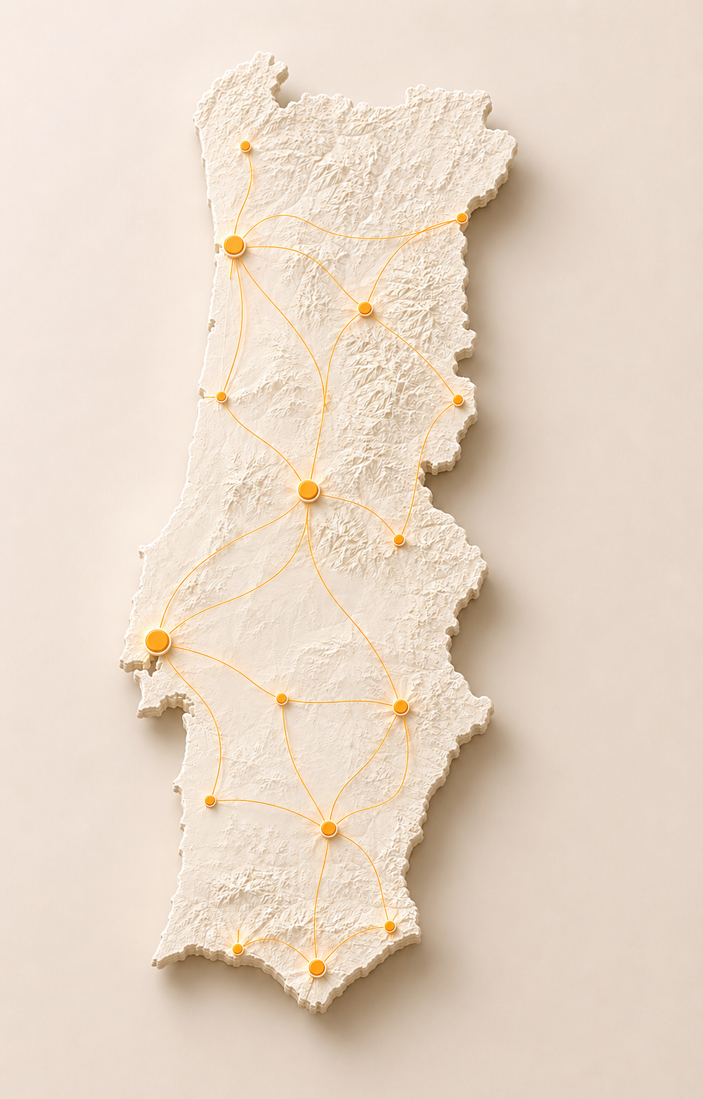 Mapa de Portugal com uma rede de cobertura nacional